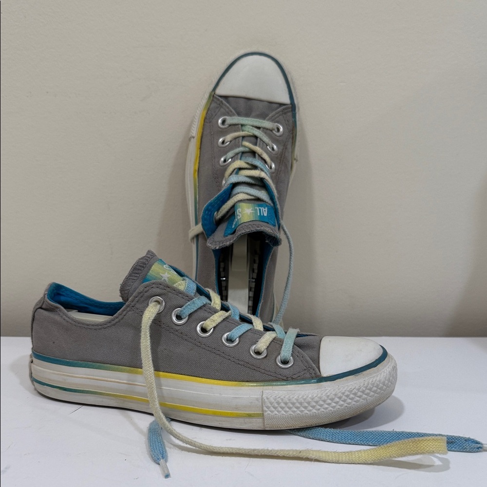 Converse Gray Sneakers with Blue and Yellow Accents (sz 7)